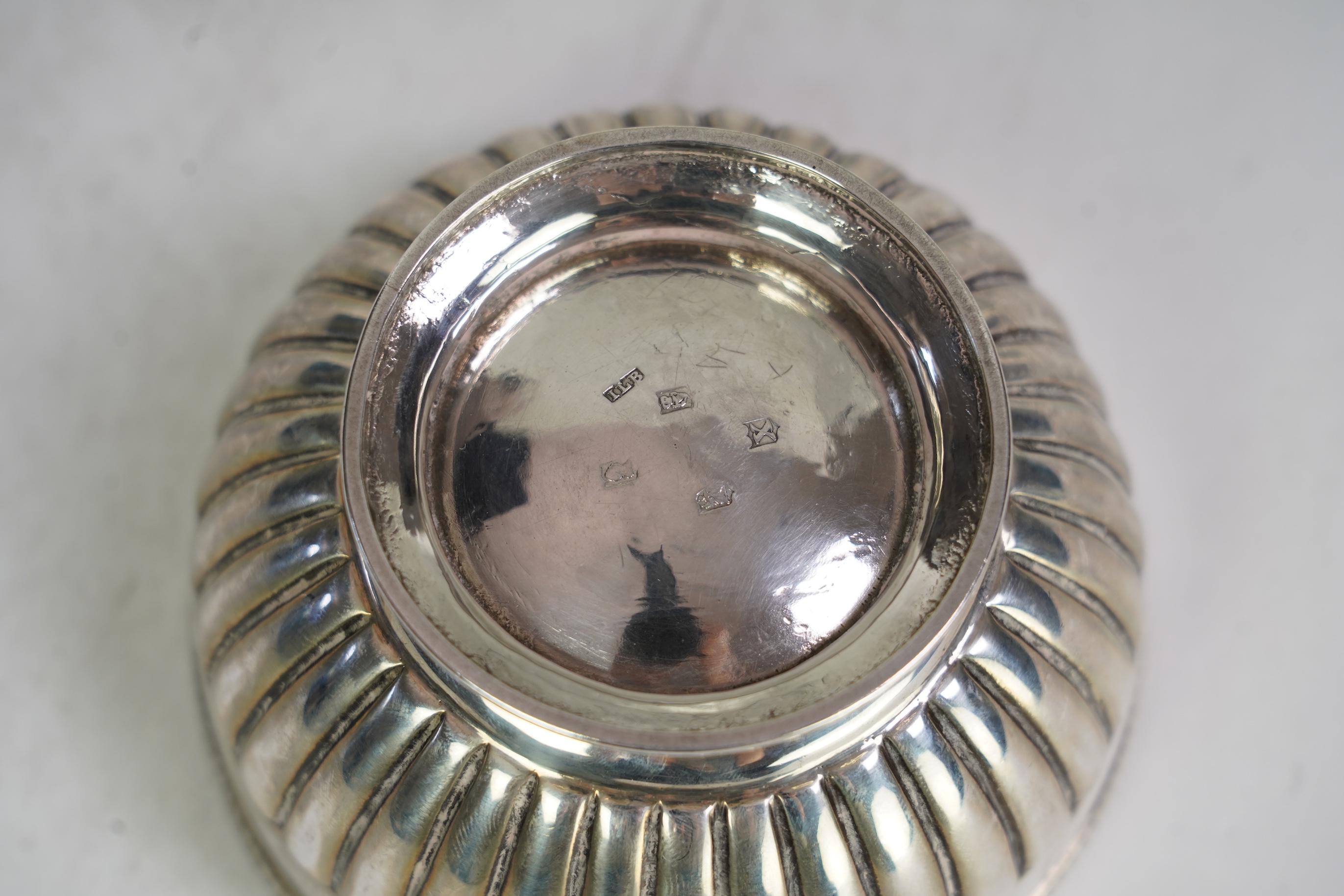A late George III Irish demi-fluted silver sugar bowl, by James Le Bas